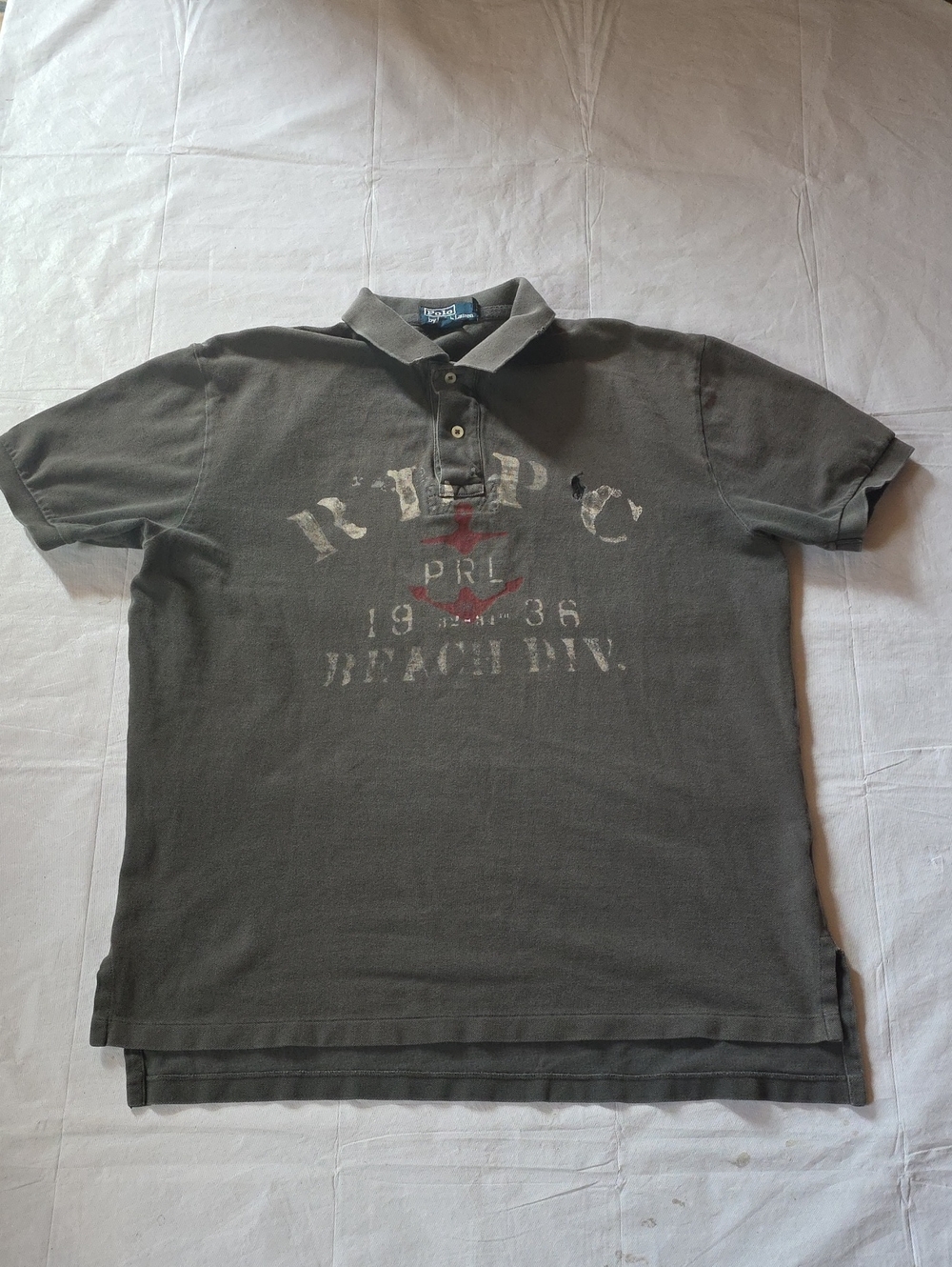 Polo Ralph Lauren VTG Men's RLPC Distressed Polo Front Graphic Gray L - Picture 2 of 10